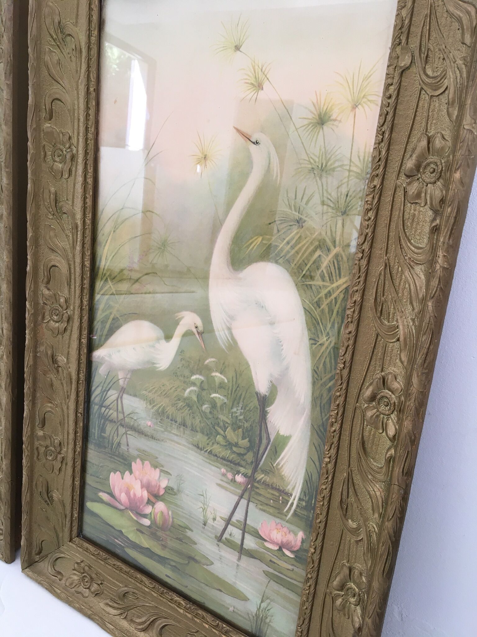 Pair of pink flamingo paintings