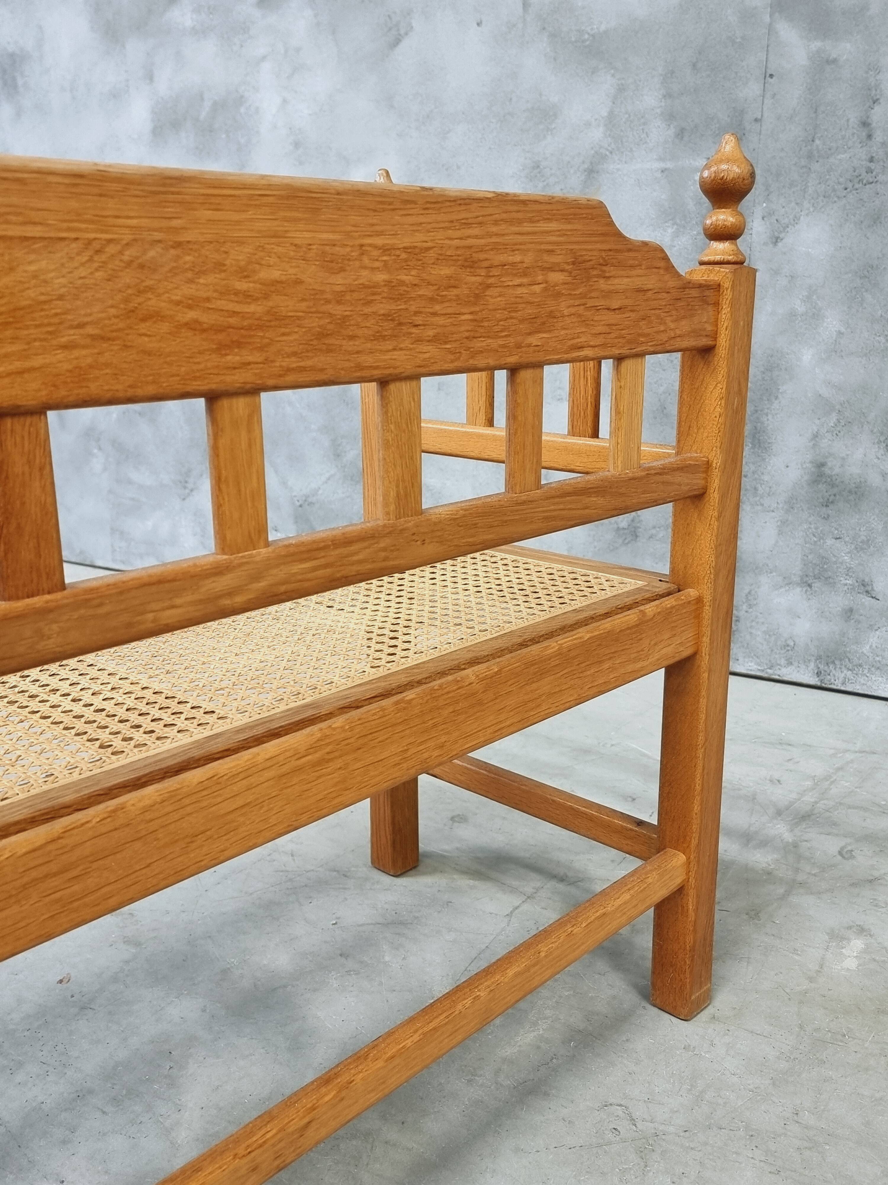 Vintage Oak Entryway Bench with Straps