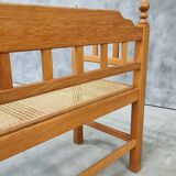 Vintage Oak Entryway Bench with Straps