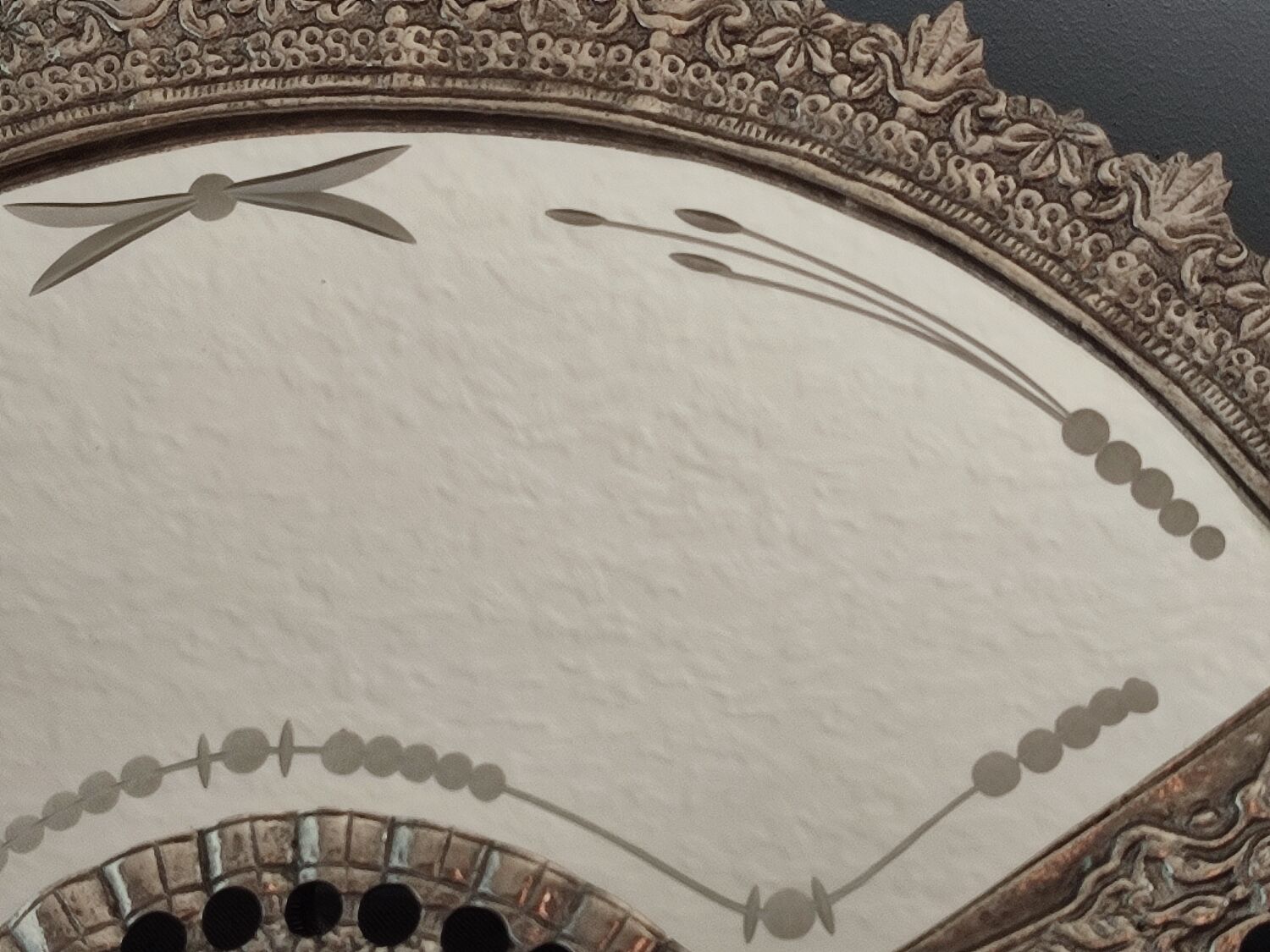 Table mirror vintage engraved glass fan