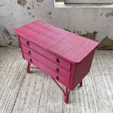 Vintage pink rattan chest of drawers