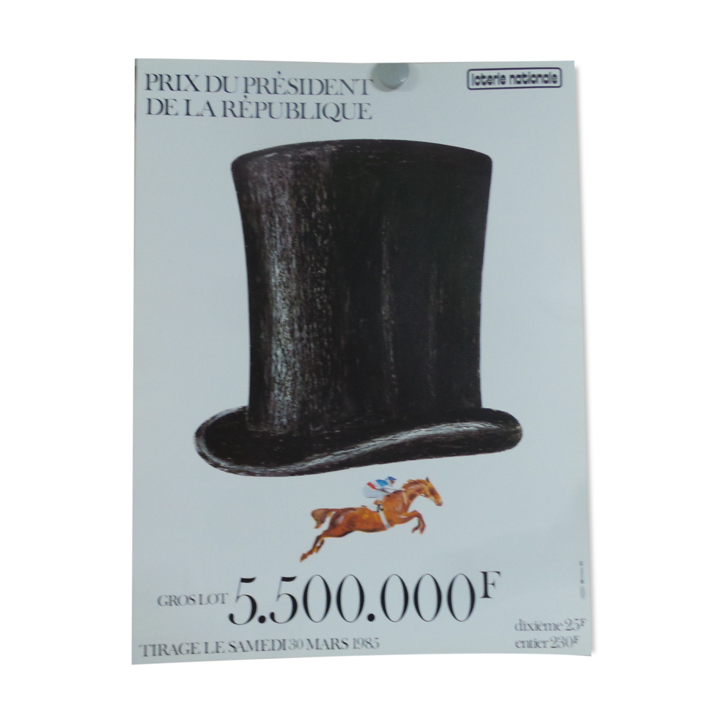 Original National Lottery Prize poster of the president of the 1985 republic