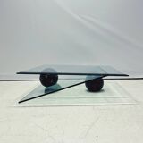 Table basse design sculptural - Marbre noir et verre style années 80