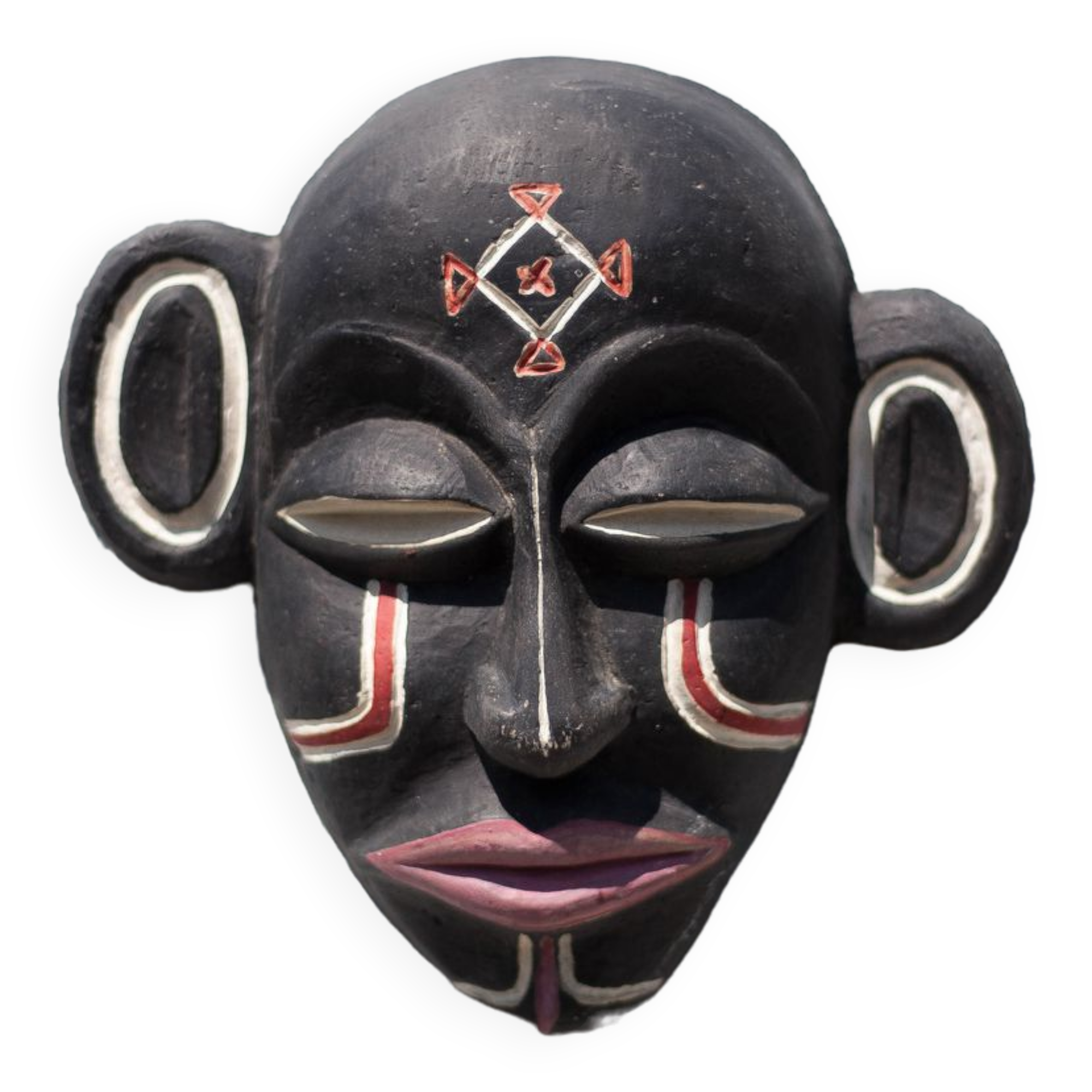 African ceramic mask Chokwe mwana pwo, pottery, wall decoration, signed mask, collection, 50's