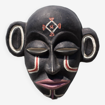 Masque céramique africain Chokwe mwana pwo , poterie, déco murale, masque signé, collection, 50's