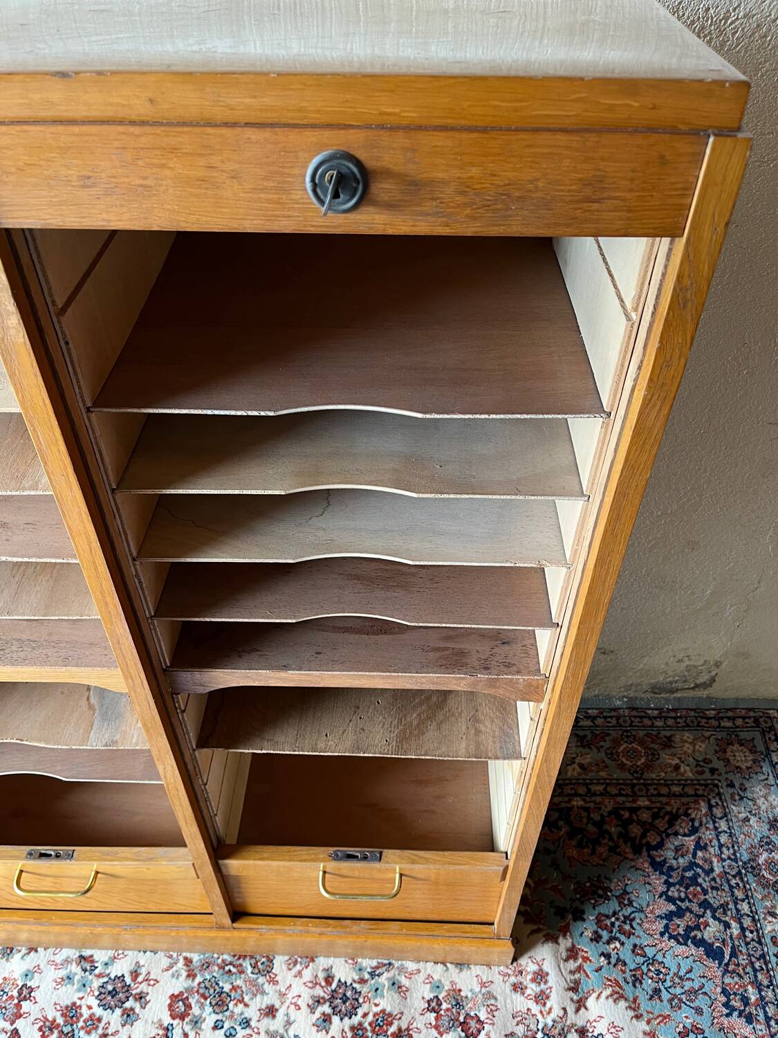 Vintage 70s double curtain filing cabinet