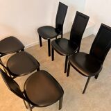 Lot 6 black leather chairs Italian design 80s Cattelan Italia vintage Lara model