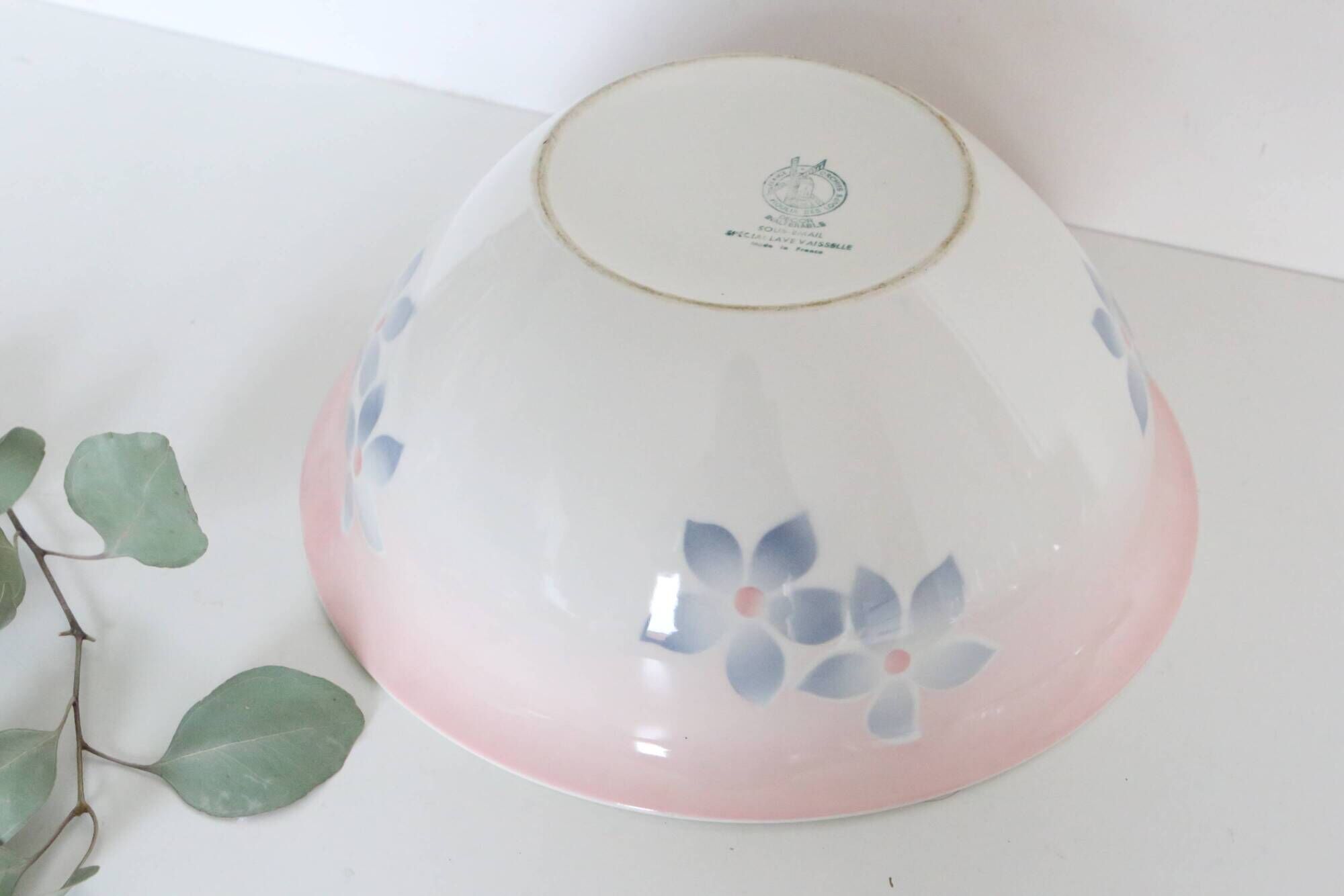 Antique ceramic salad bowl, moulin des loups, 1980, french manufacture
