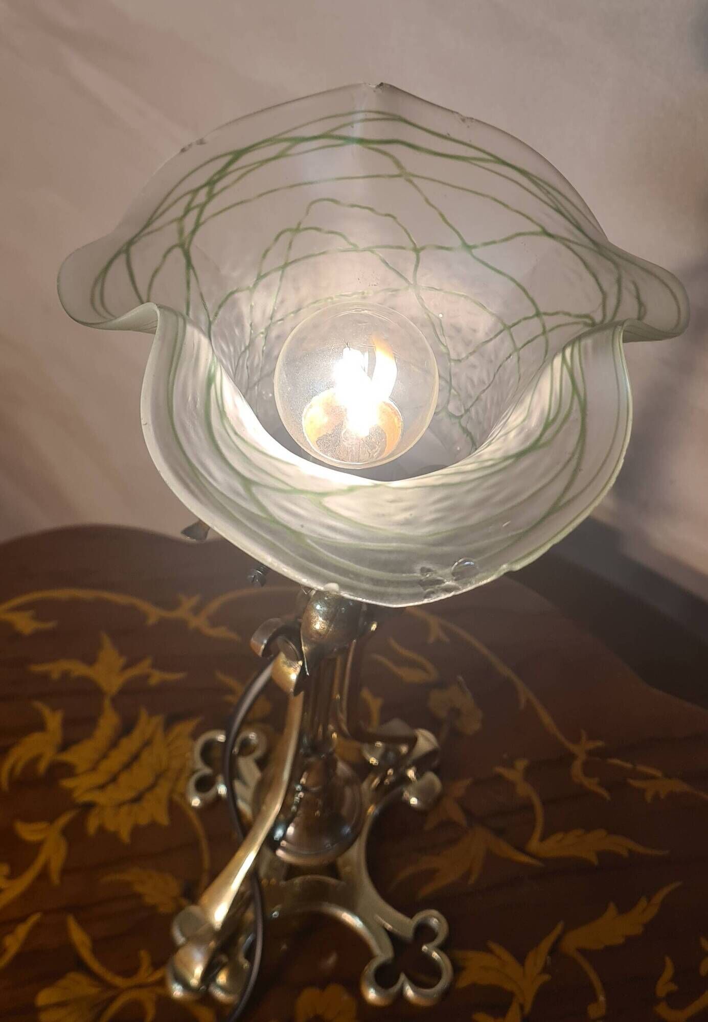 brass rocking lamp with art nouveau glass tulip loeste 34x15