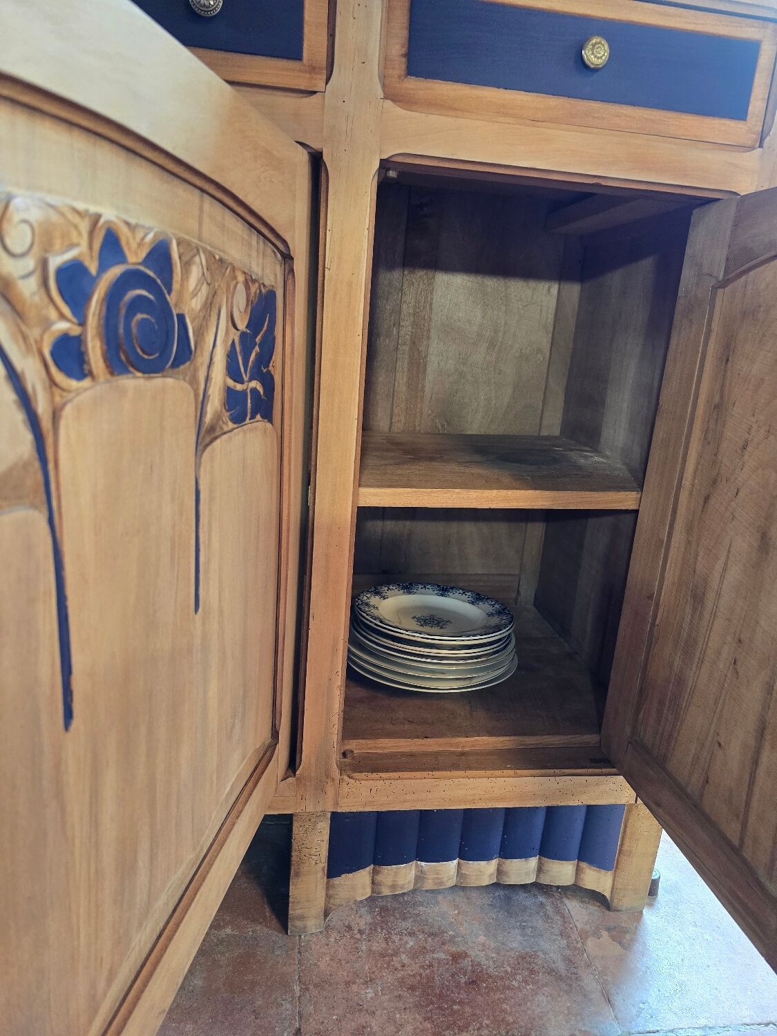 Buffet made of solid cherry wood, late Art Nouveau.