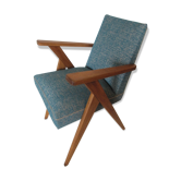 Ancien fauteuil compas des années 50 restauré par tapissier