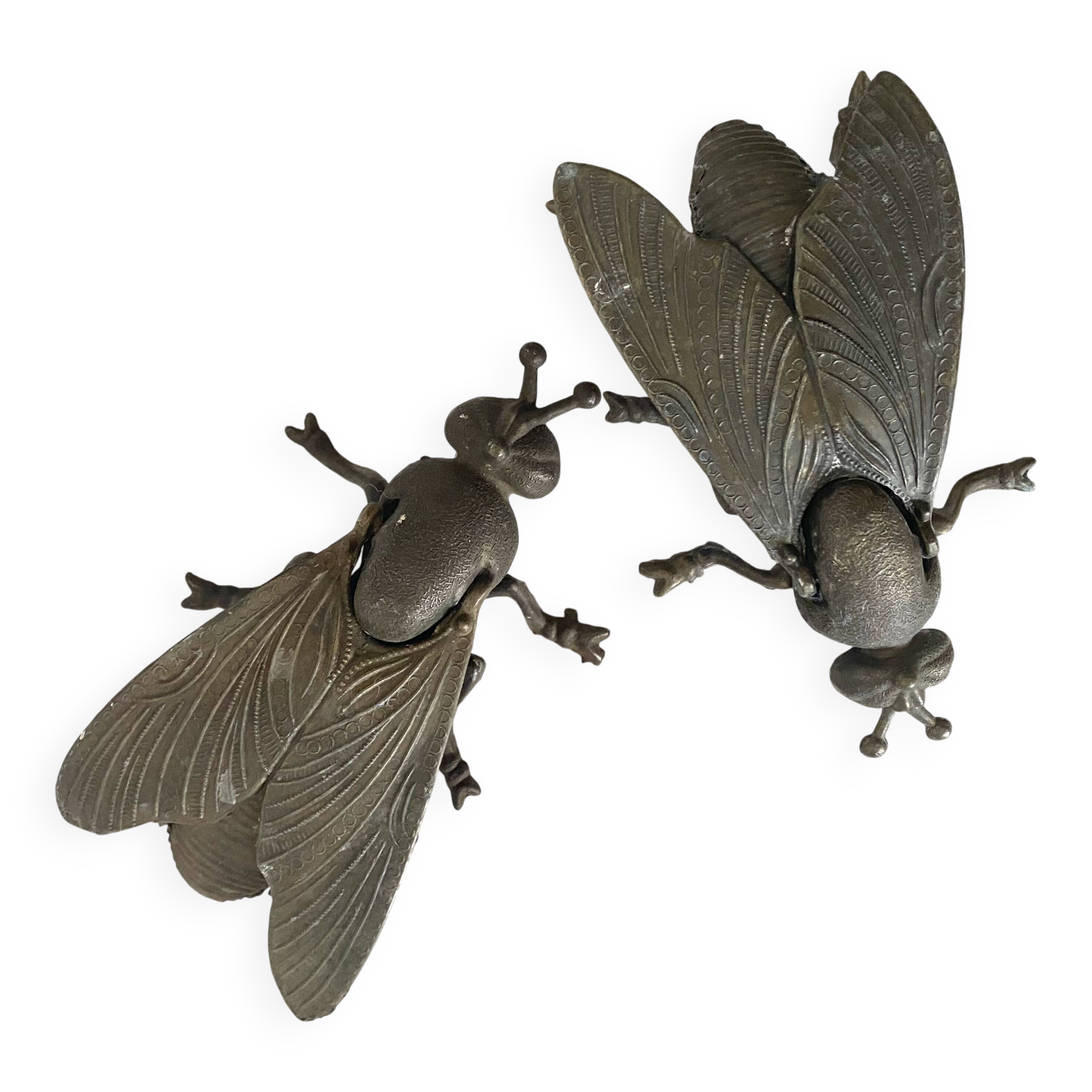 2 cendriers insectes mouches en métal années 50-60