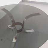 Table basse ronde vintage en verre, métal chromé et métal noir style Space Age des années 70