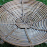 Siège bas vintage rotin et bois