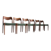 Ensemble de 6 chaises de salle à manger vintage danoises par Niels Moller modèle 71