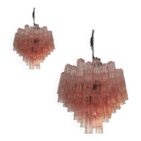 Murano Style Glass Sputnik Chandelier Pink and Brunito Metal Frame, Set of 2 or Pair of Chandelier