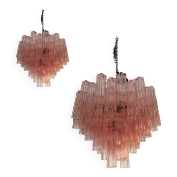 Murano Style Glass Sputnik Chandelier Pink and Brunito Metal Frame, Set of 2 or Pair of Chandelier