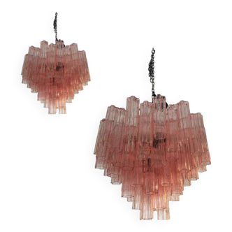 Murano Style Glass Sputnik Chandelier Pink and Brunito Metal Frame, Set of 2 or Pair of Chandelier