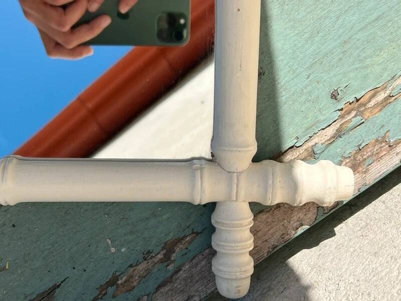 Vintage wooden turned mirror, white, rectangular, 1940s.