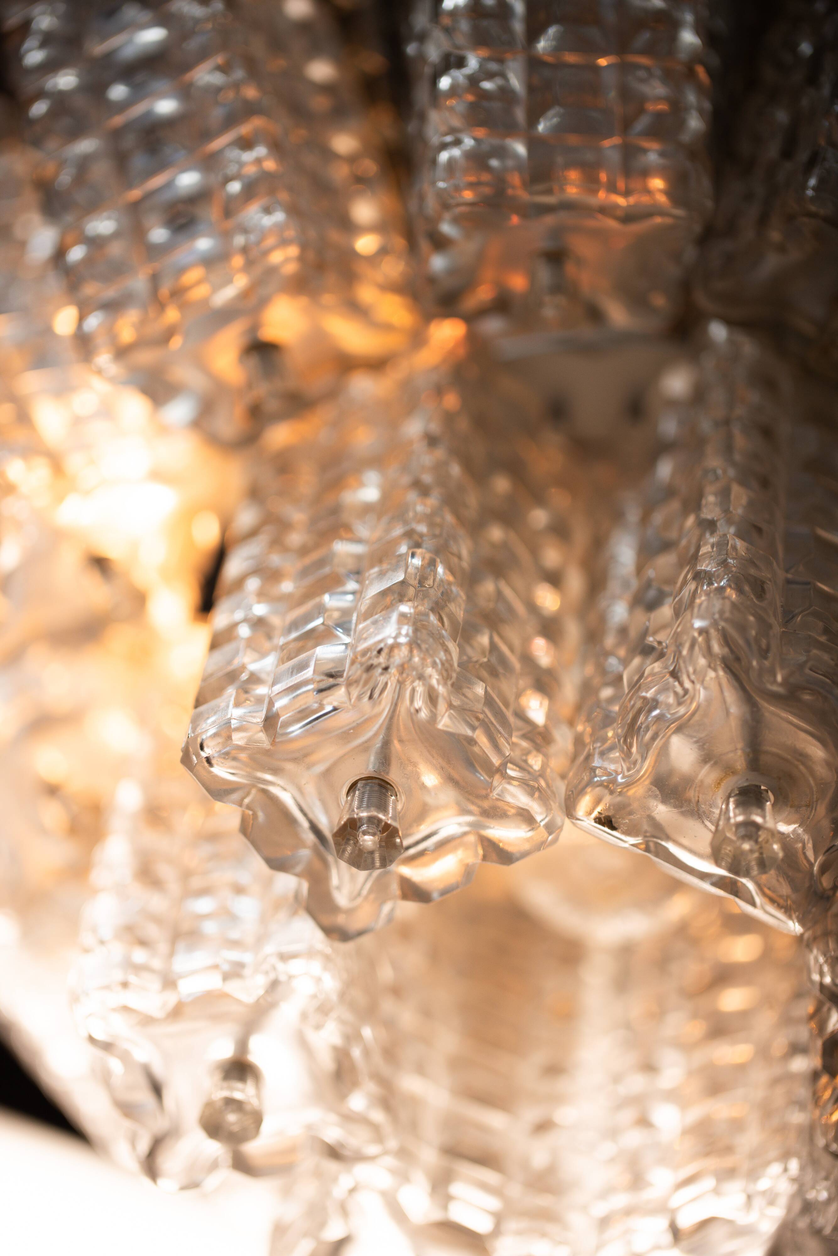 Vintage Austrolux Glass Chandelier: 1960s Mid-Century Modern Pendant Light