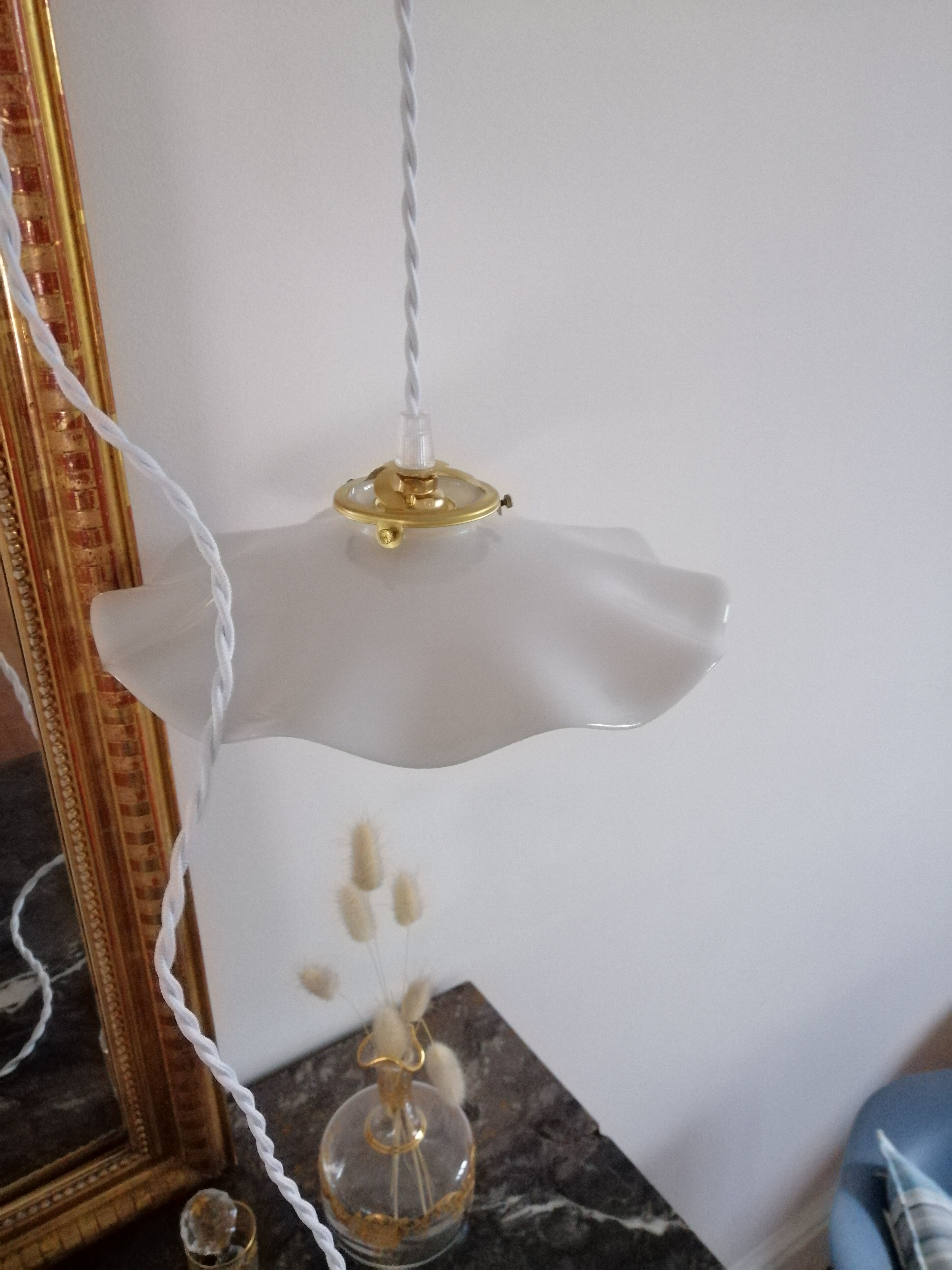 Vintage white opaline pendant lamp