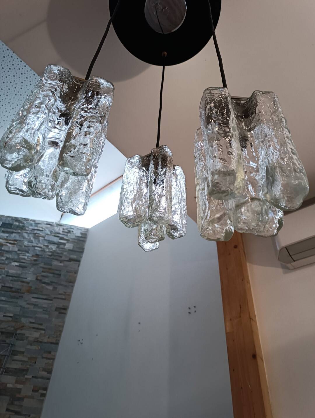 Granada ice glass waterfall pendant light by JT Kalmar 1970