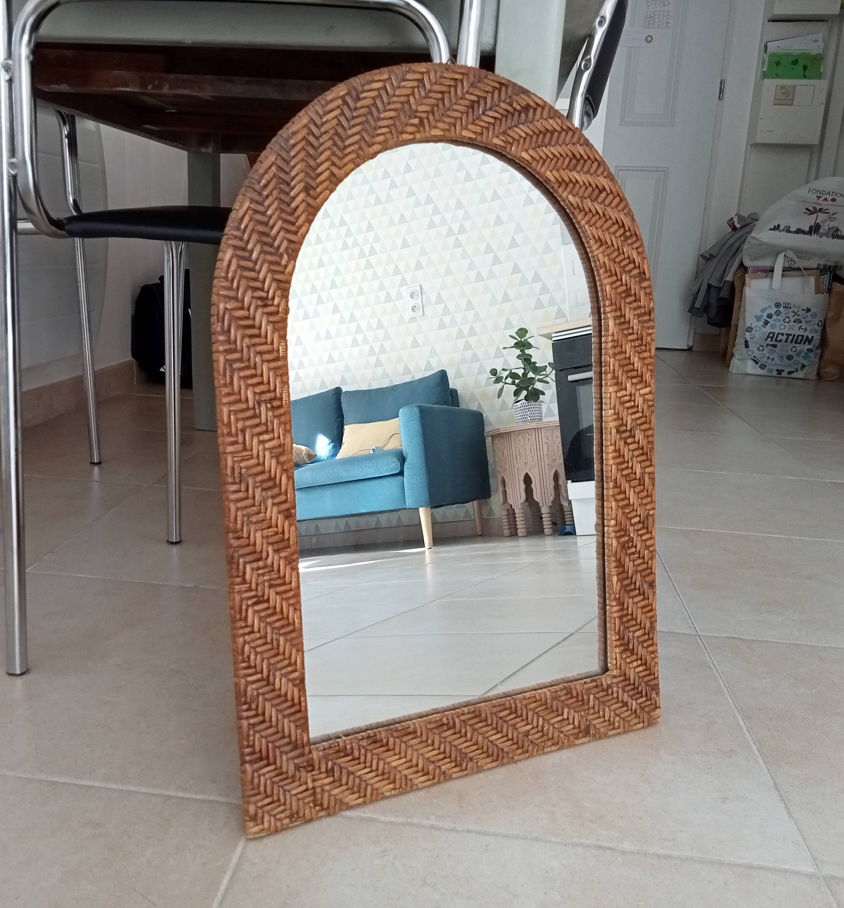 Vintage woven rattan mirror 60*43cm 60s/70s