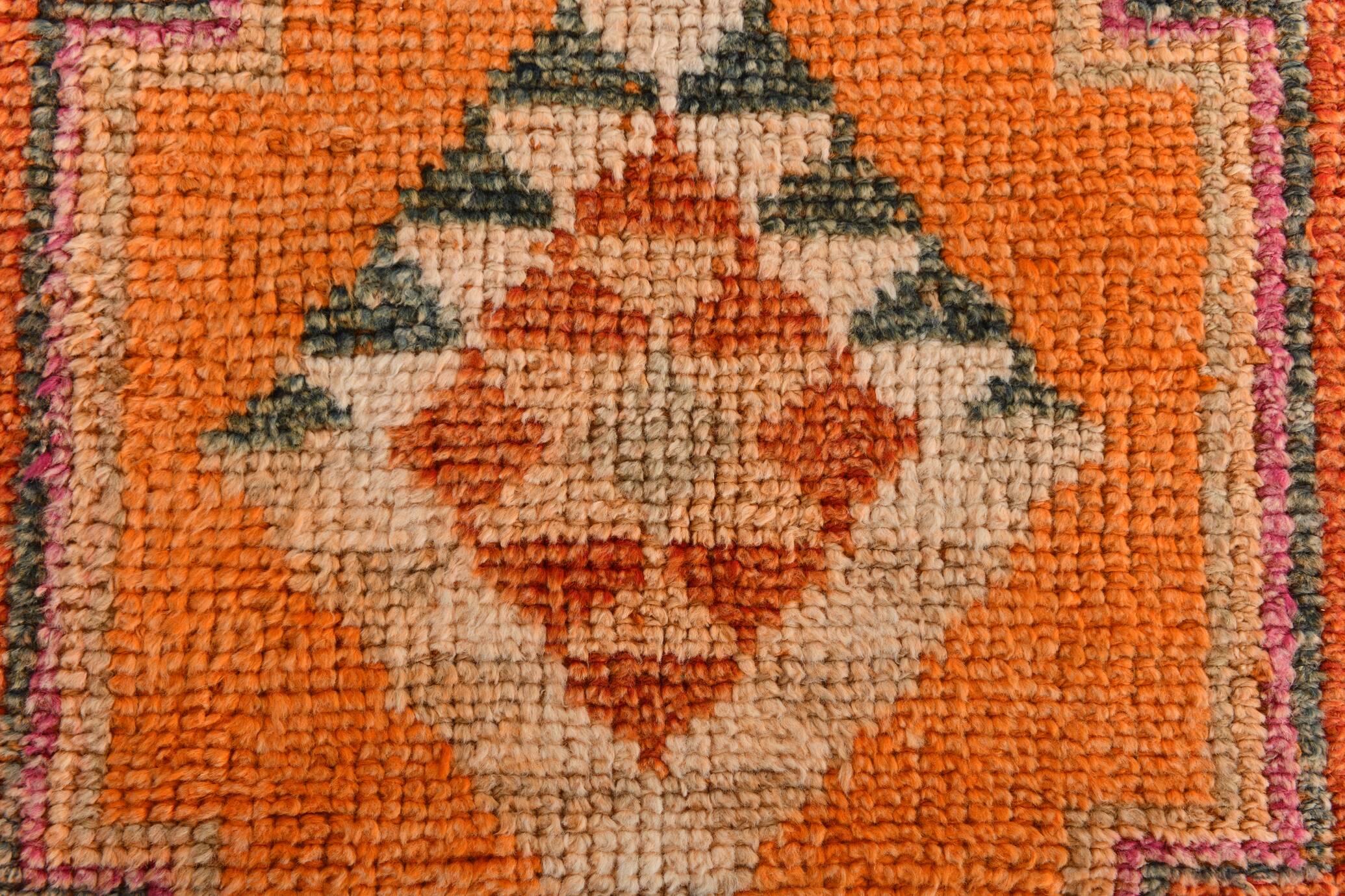 3x11 Burnt Orange Handknotted Hallway Rug, Turkish Vintage Runner Rug