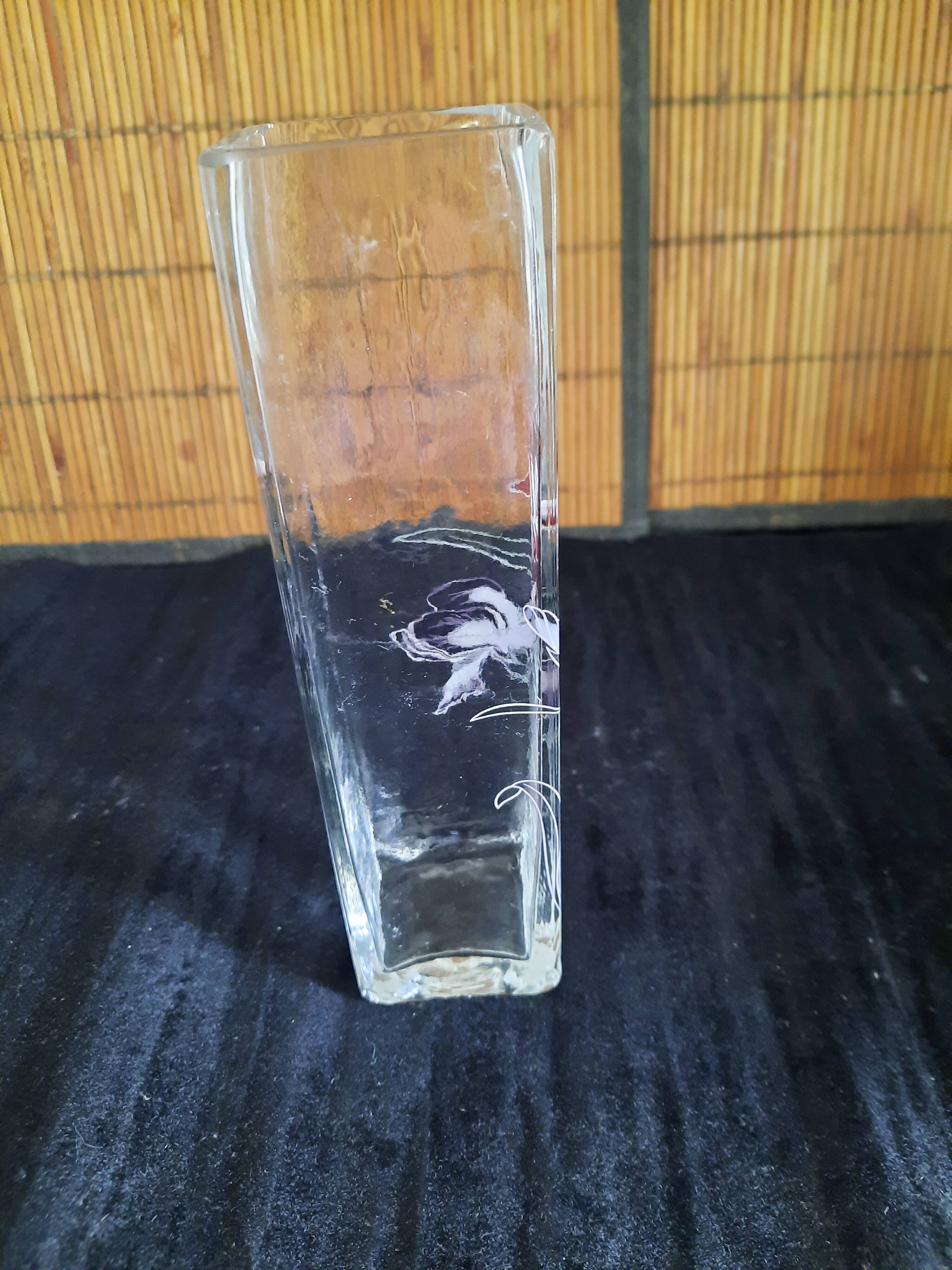 Small square glass soliflore vase - Floral iris decoration - H 19 cm