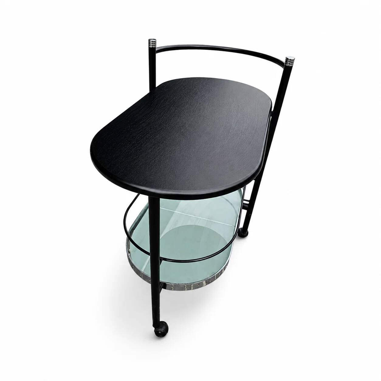 Black oval drinks trolley / bar cart / 1980s