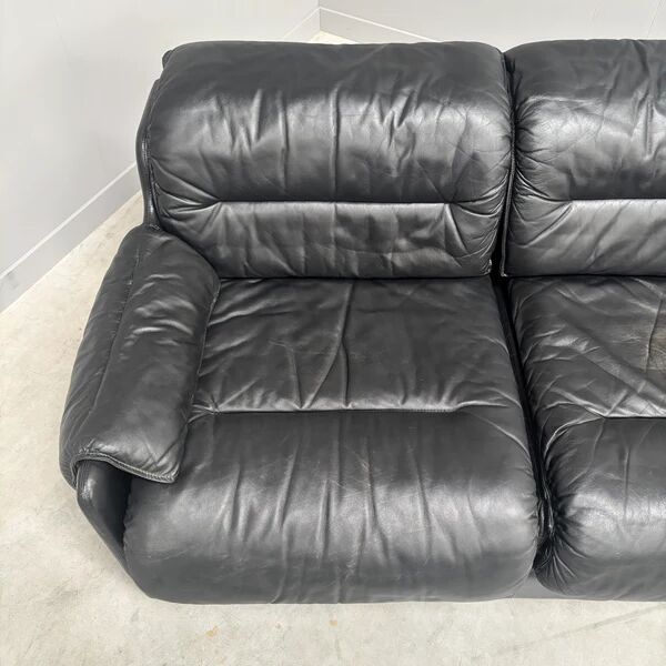 Black leather 3 seat sofa by Dreipunkt, 1970s