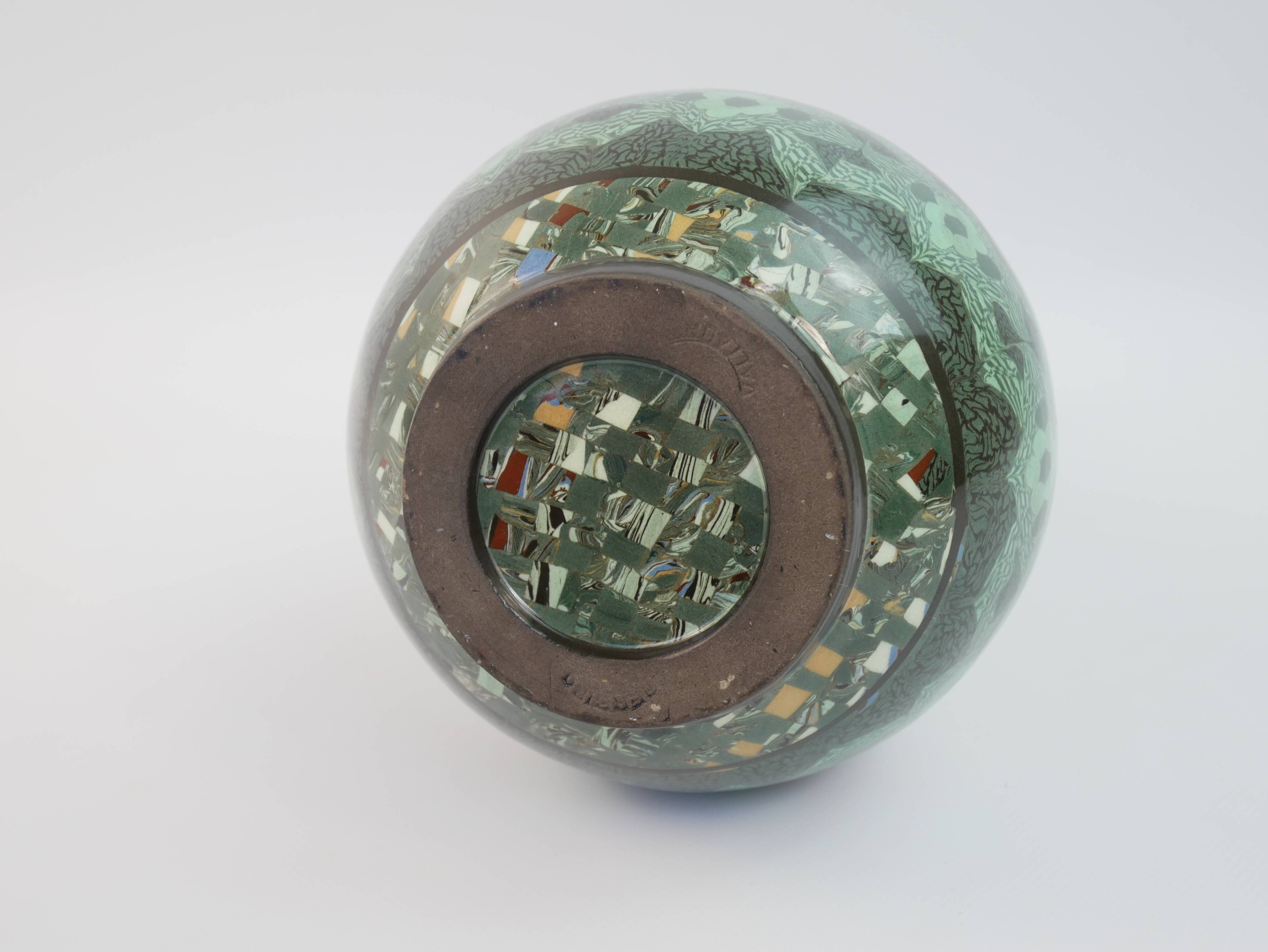 Grand vase en céramique terre-mêlée verte de Jean Gerbino Vallauris