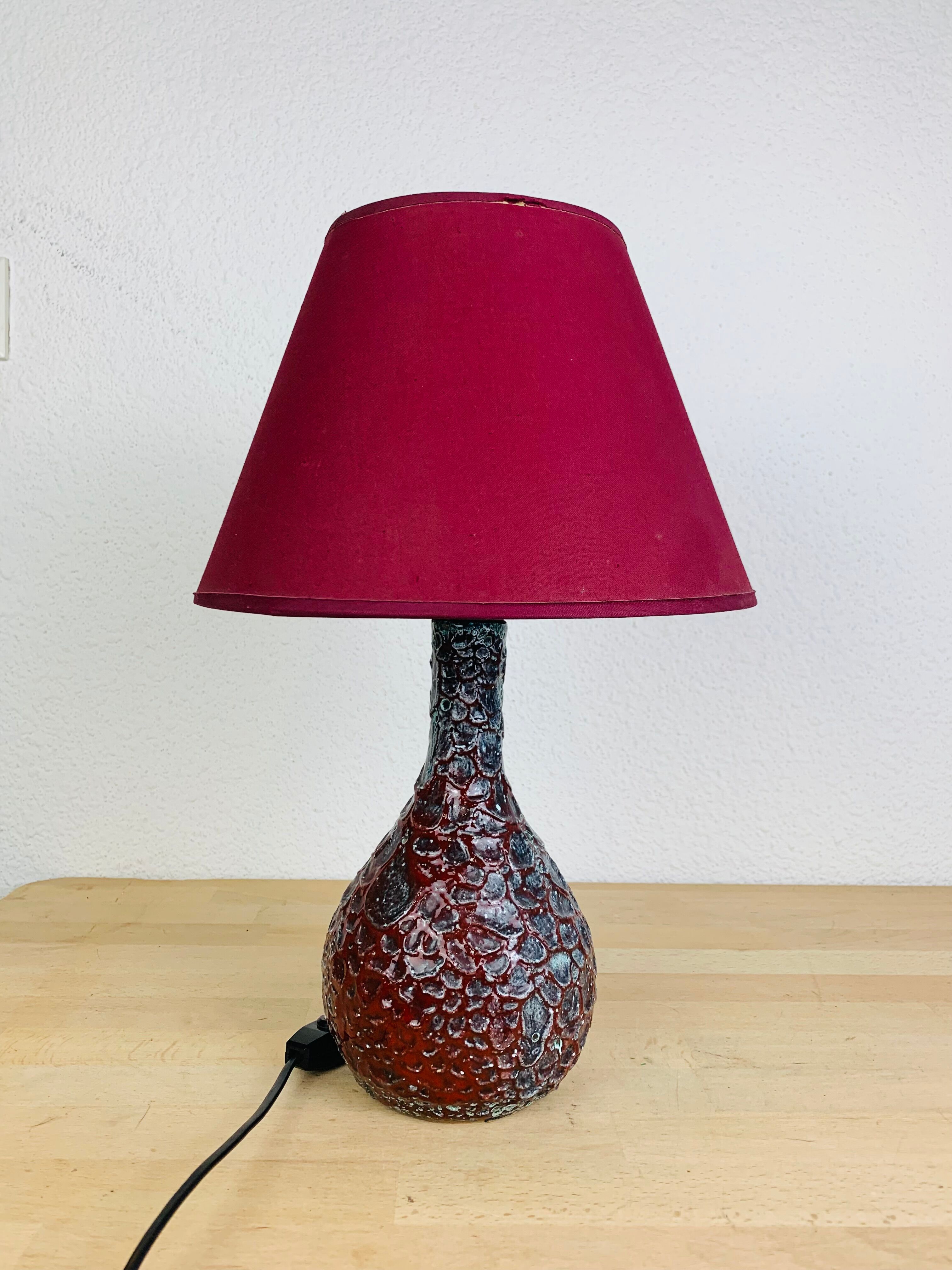 Red crisp ceramic lamp Vallauris