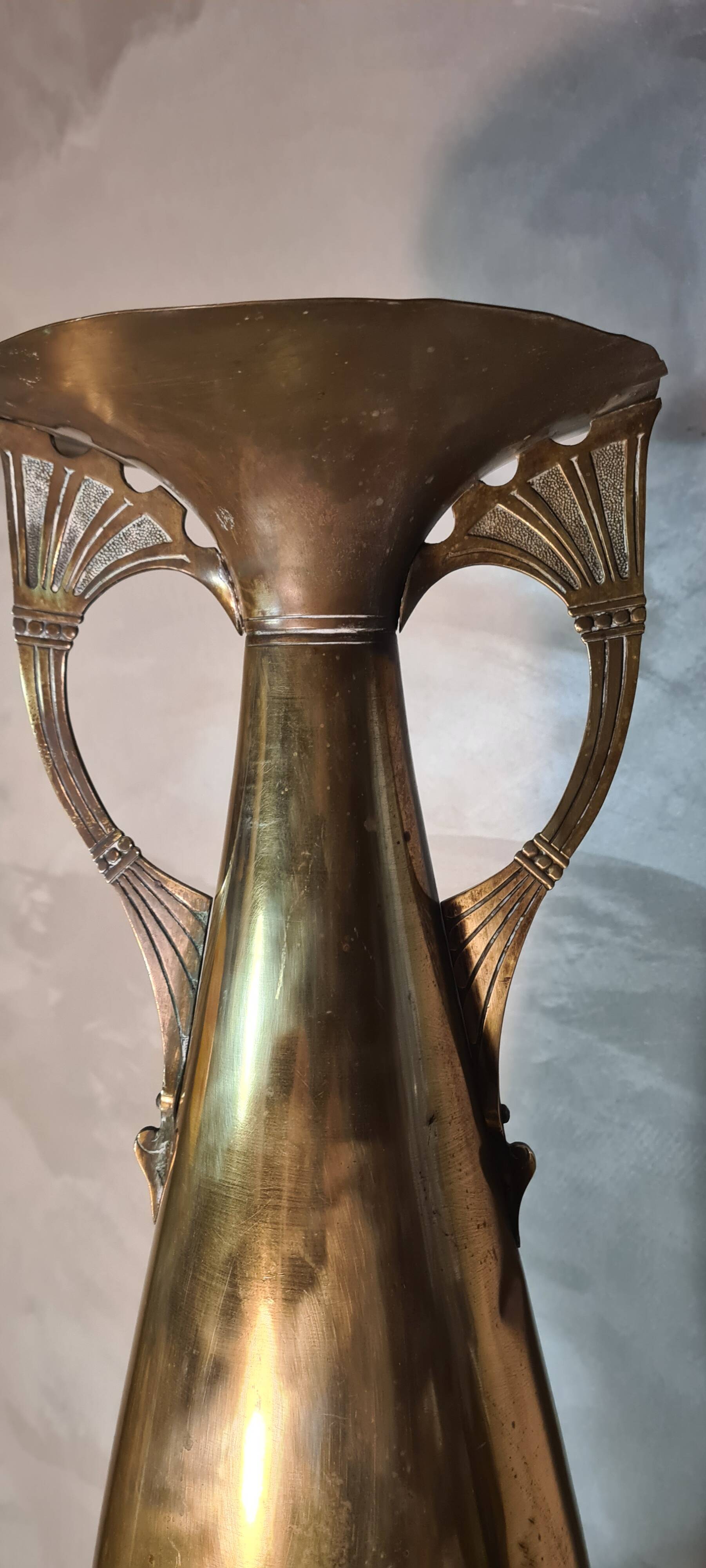 large brass vase empire style art nouveau 1880 to 1910, 60x20 beautiful condition for its age