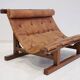 20th-century leather and Brazilian hardwood sofa, Brown