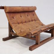 20th-century leather and Brazilian hardwood sofa, Brown