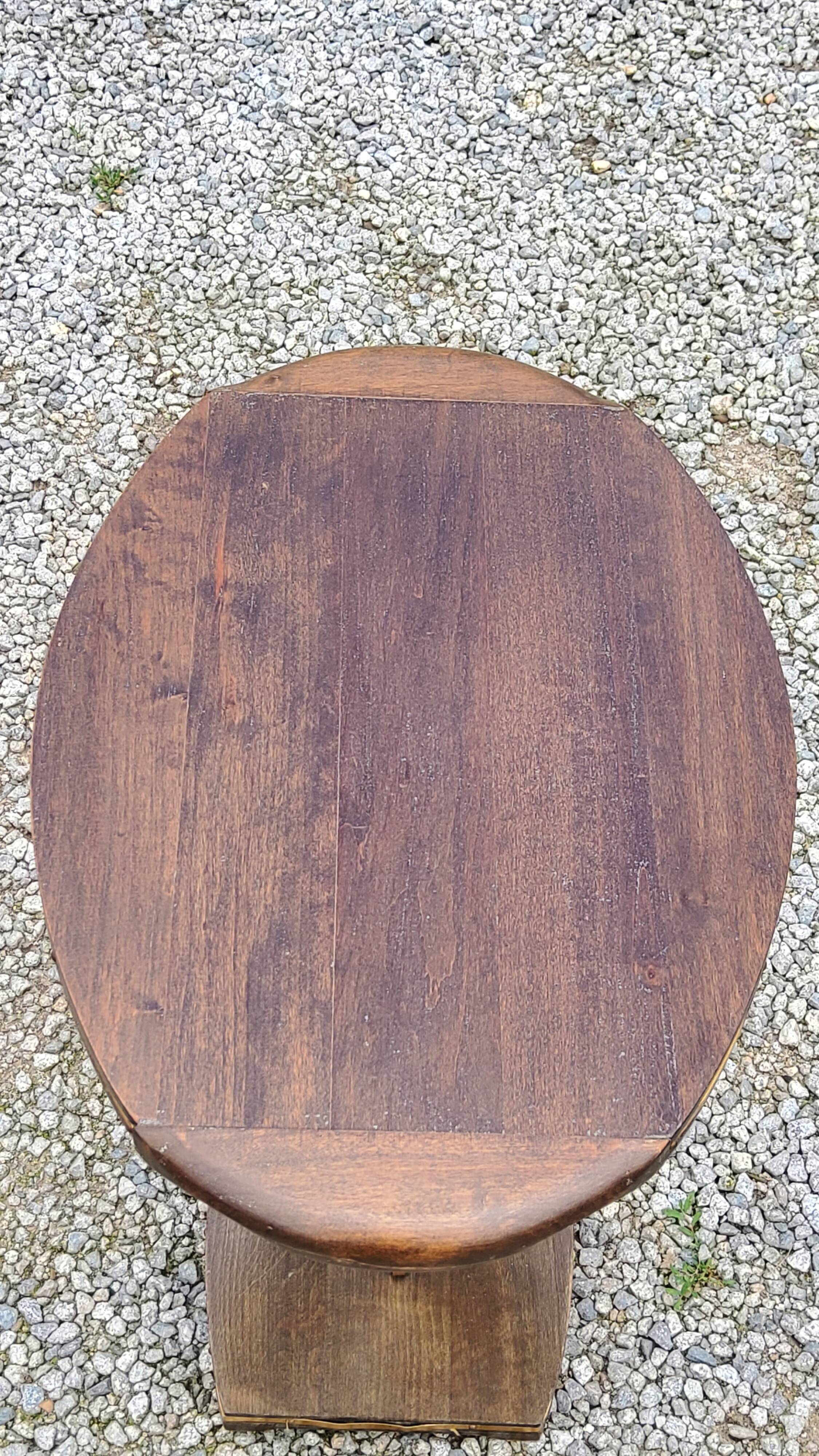 Art deco style pedestal table in beech and gold metal