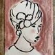 Signed painting in Indian ink and pastel, female portrait “study with a curl”