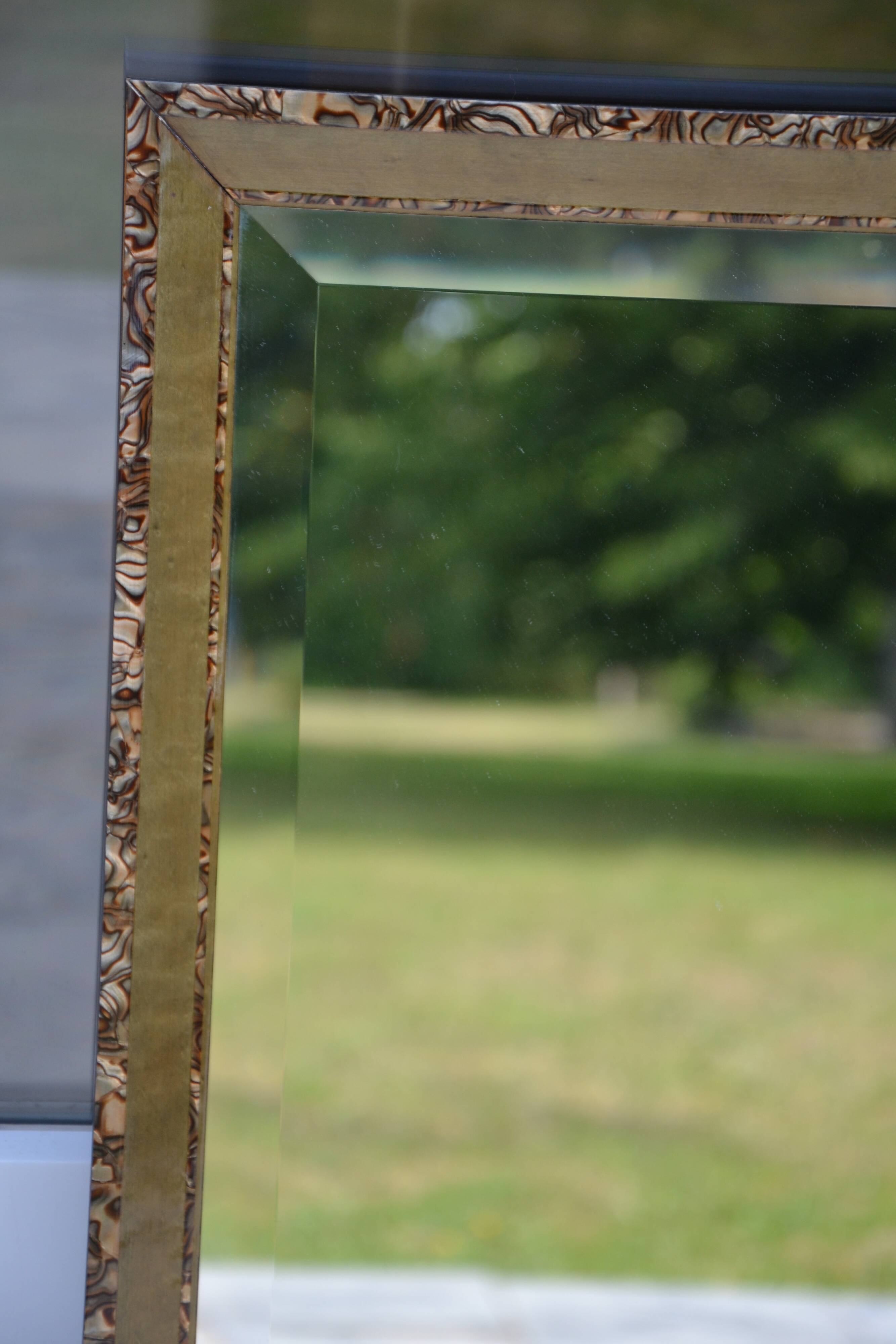Large khaki beveled mother-of-pearl mirror from the 70s/80s