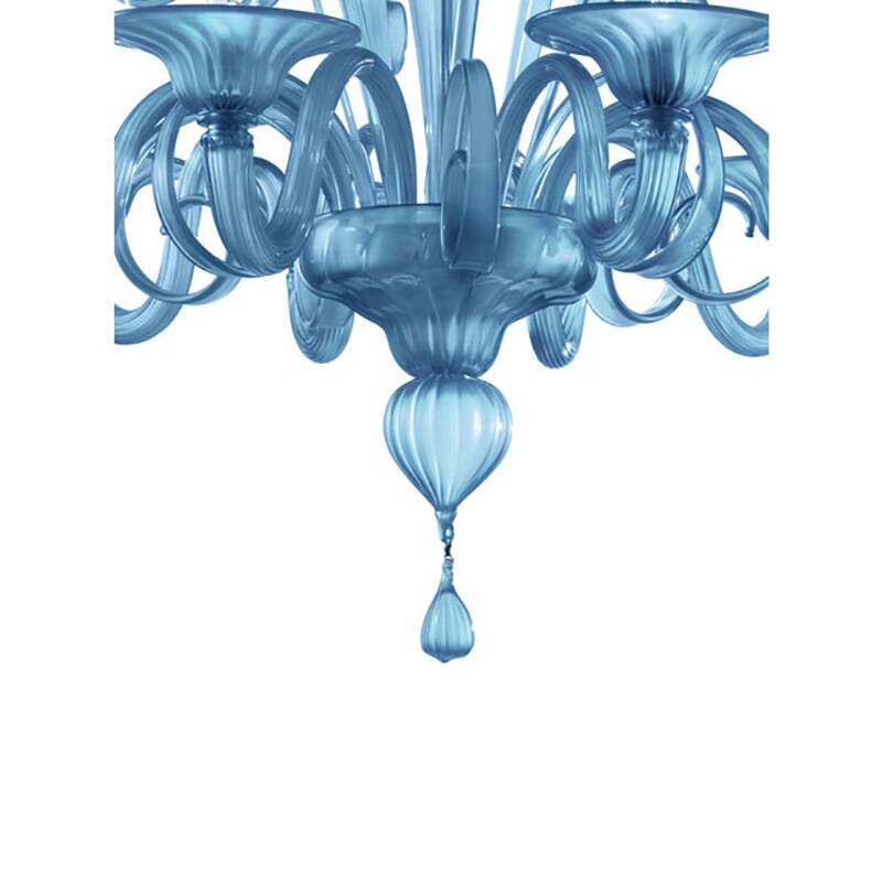 Contemporary Venetian Blue Satin Murano Glass Chandelier