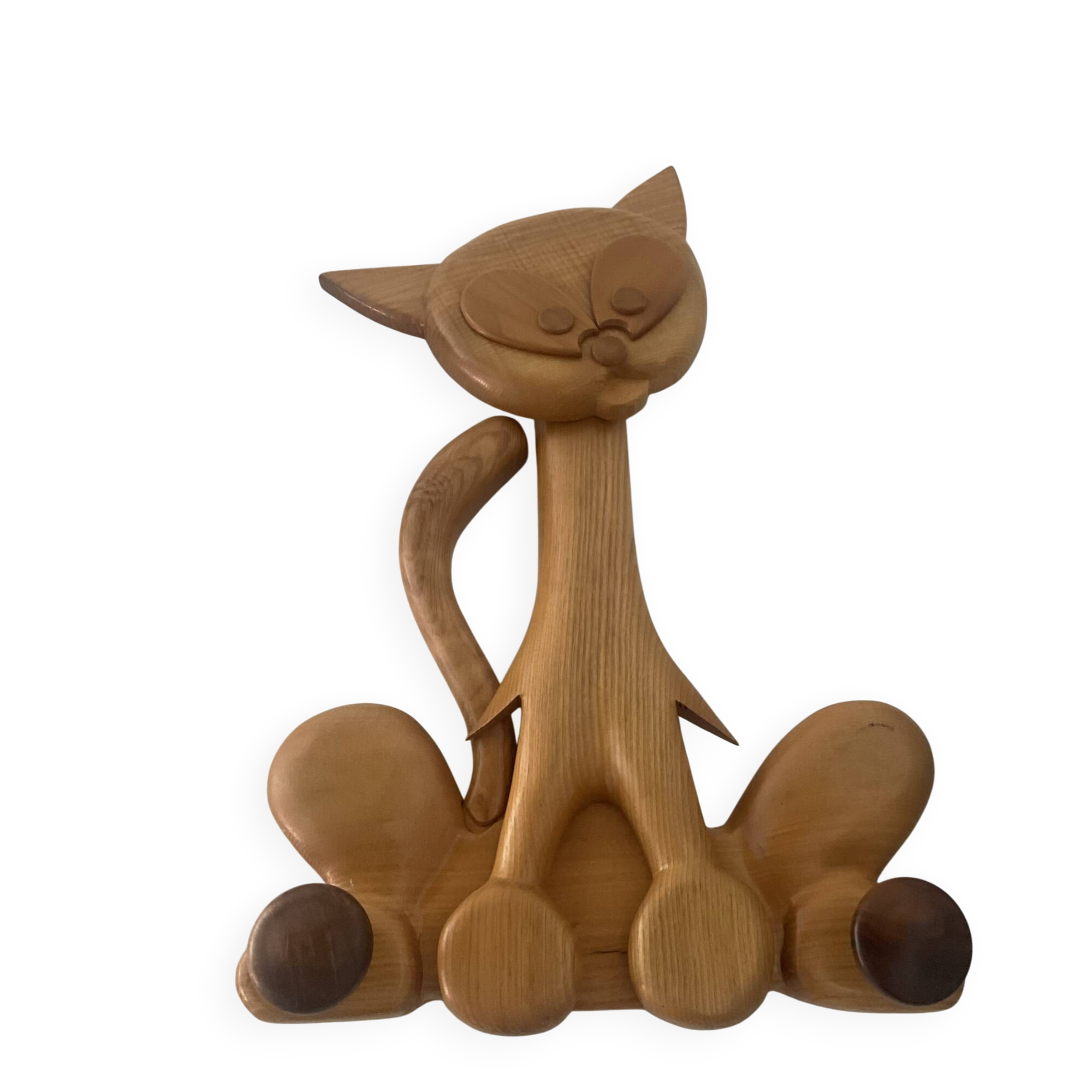 Vintage cat coat rack in solid pine from the 70s-80s.
