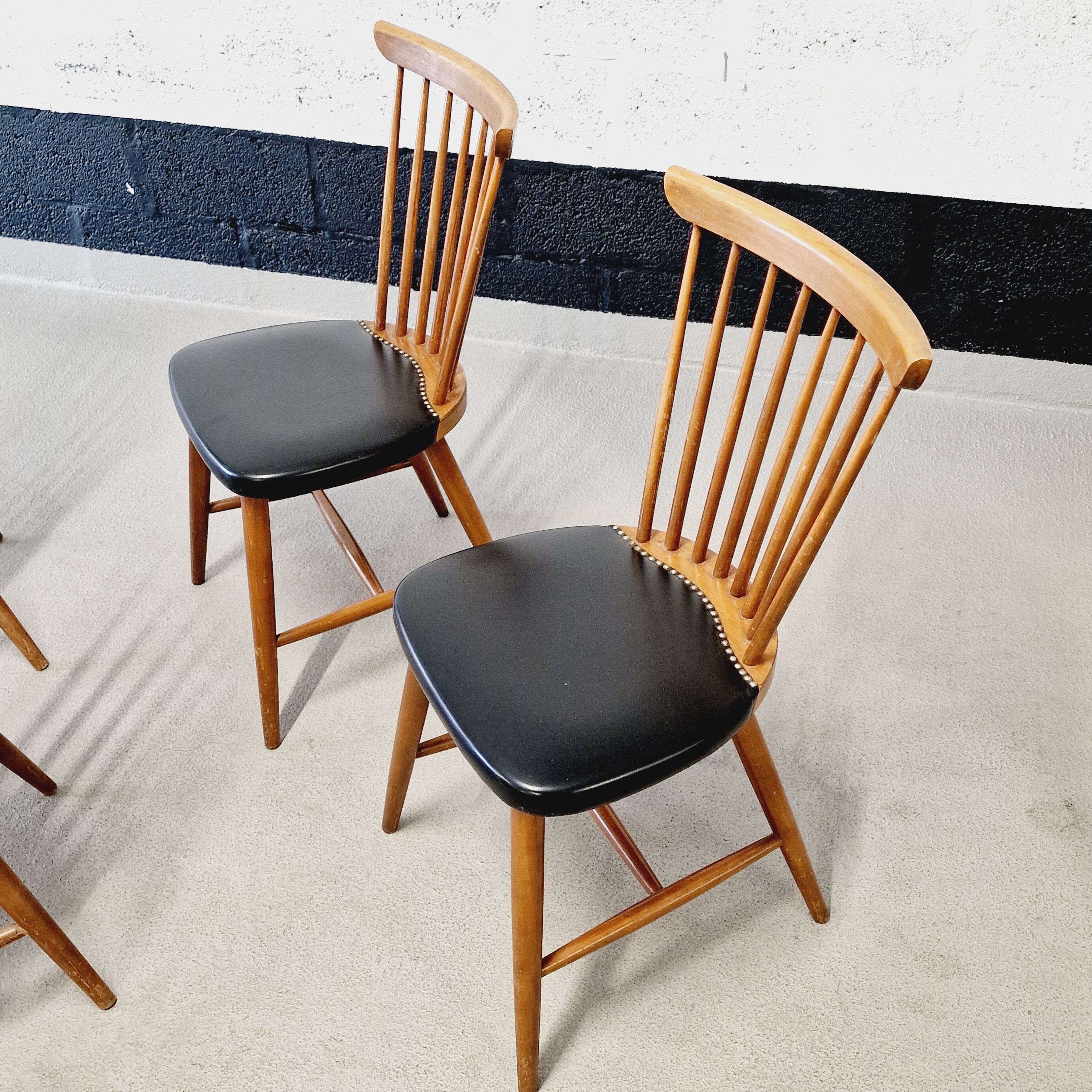 6 scandinavian wood & vinyl chairs, 1960s