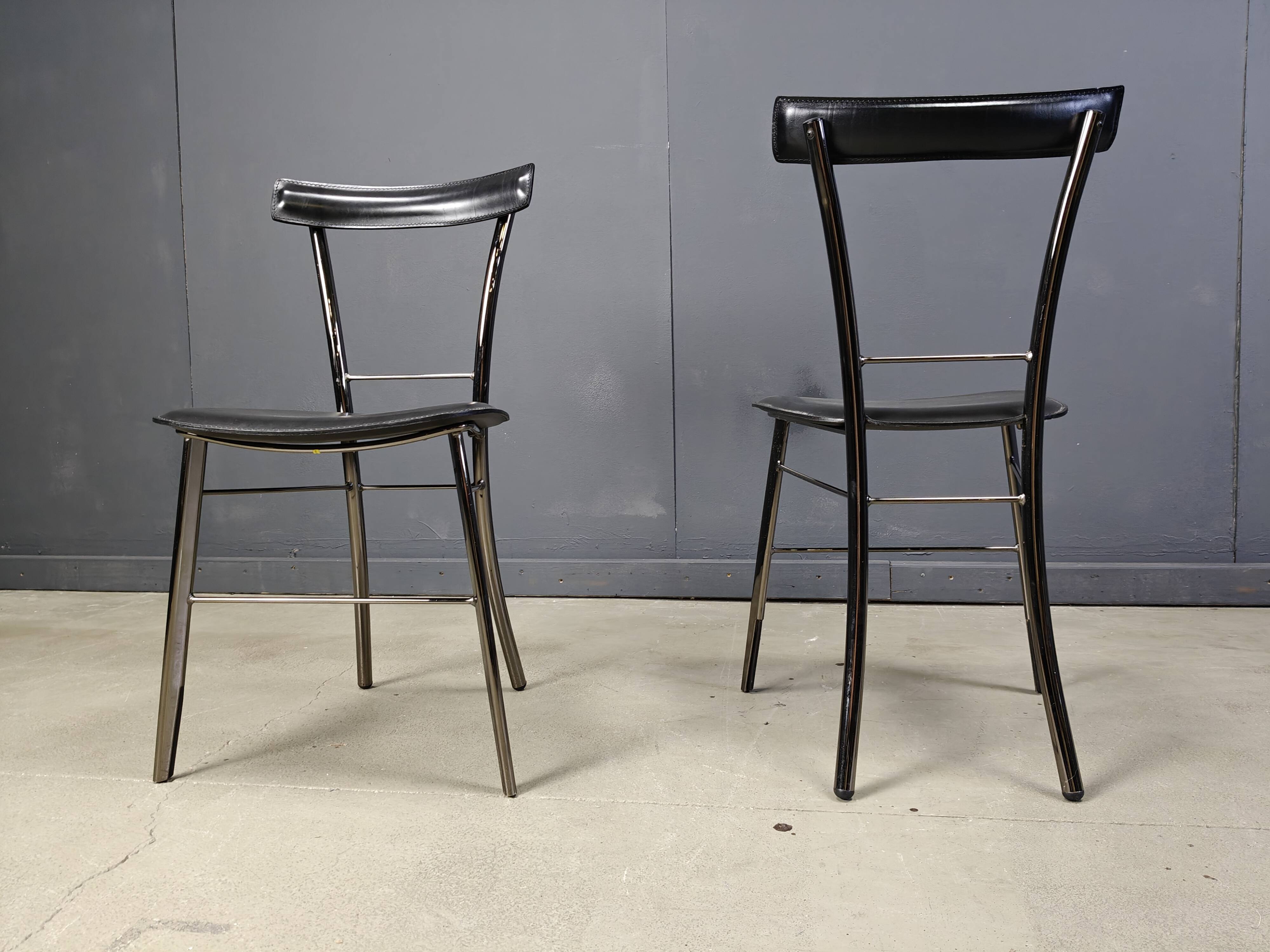 Vintage black leather dining chairs by Arrben Italy, 1980s - set of 4