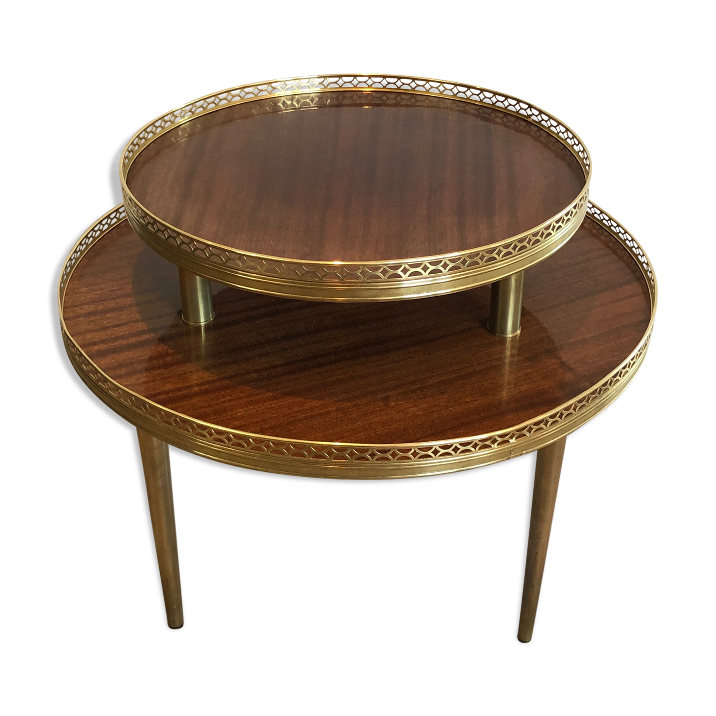 Neoclassical style tripod pedestal in mahogany, brass