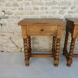 Pair of solid oak bedside tables with carved legs