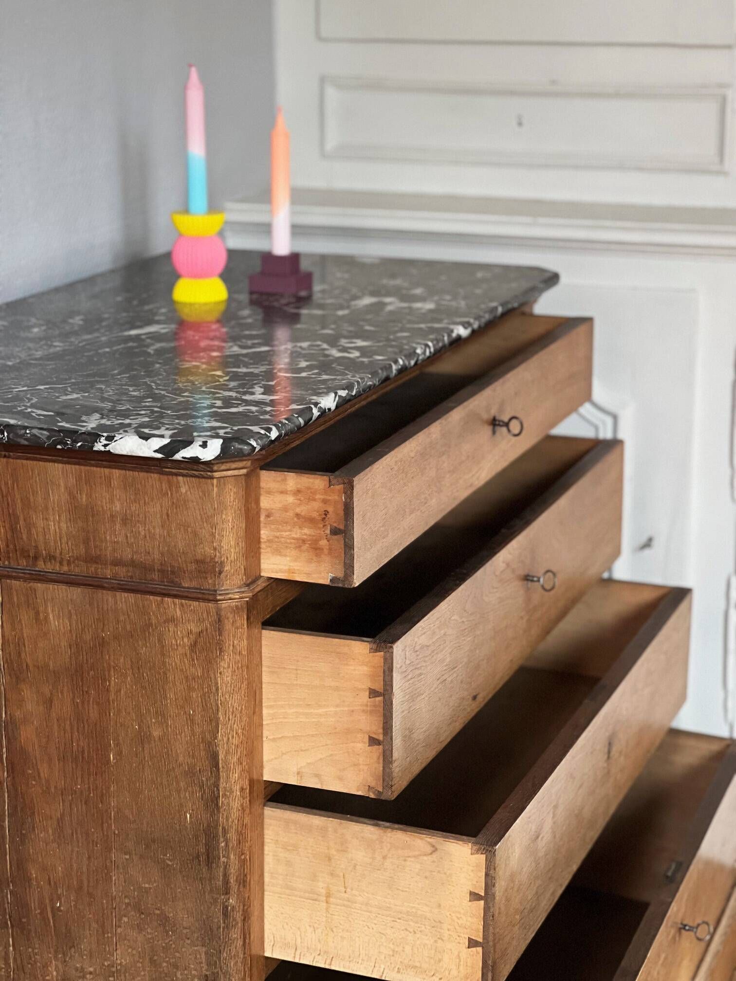 20th century Louis Philippe style wood and marble chest of drawers