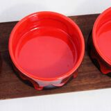 Scandinavian teak tray with 4 ceramic ramekins 1960