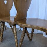Set of 6 Vintage Tyrolean Heart Cutout Wooden Dining Chairs / Darker Brown
