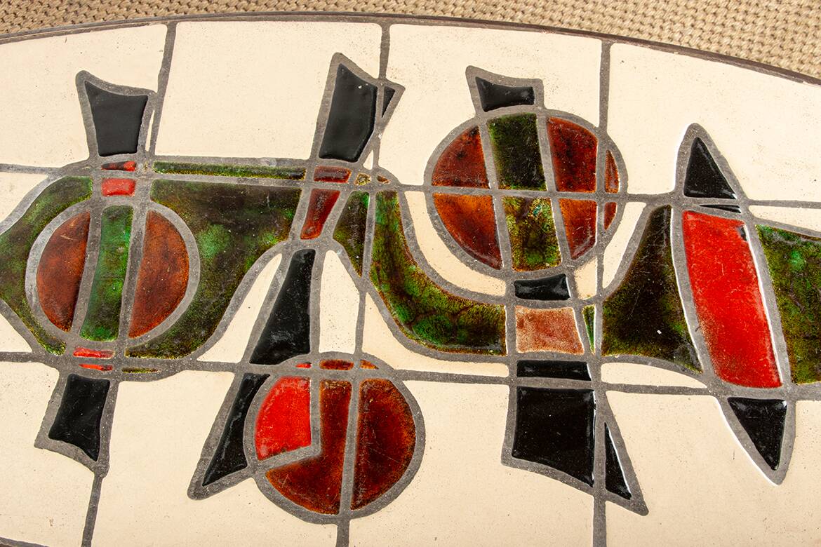 Table basse Française, Acier Chromé et Céramique par Barrois Vallauris 1960