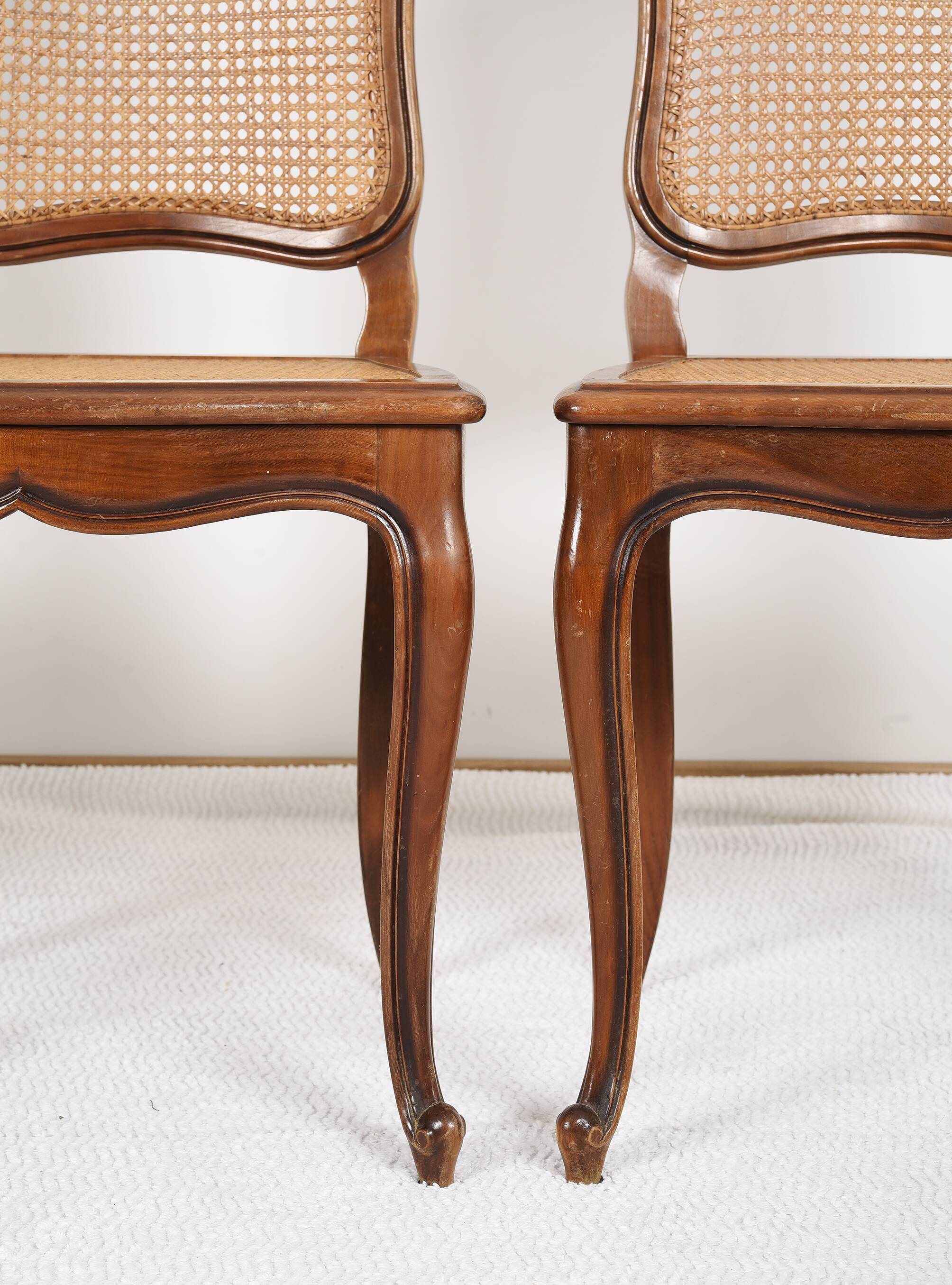 Series of 5 cane chairs, backs and seats, Louis XV style